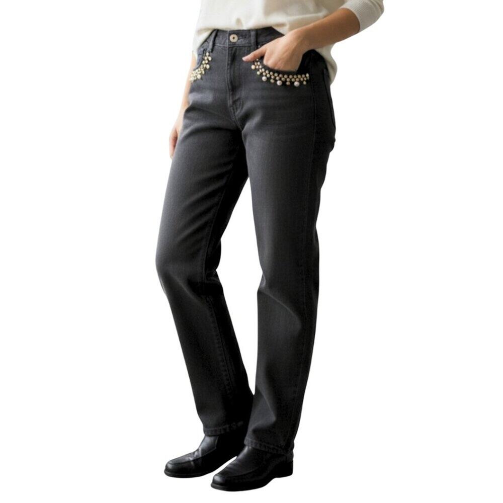 Women's Medium Black Vintage High Waist Relaxed Fit Embellished Jeans